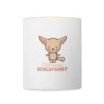 Offizielles Schlafshirt Fuchs süß Schlafanzug - Tasse zweifarbig - Weiß/Gelb - Vorne