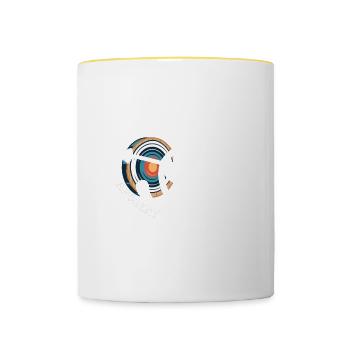 Cute cat Aims at a slice of bow and arrow - Contrasting Mug - white/yellow - Front