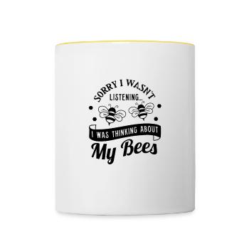 Penser au miel de faune d'abeilles mignonnes - Mug contrasté - blanc/jaune - Devant