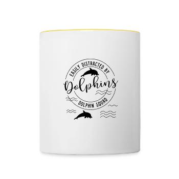 Niedliche Delfine Meerestier, abgelenkt von - Tasse zweifarbig - Weiß/Gelb - Vorne