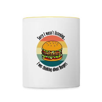 Delicious Burger Funny Quote Hamburger Eating - Contrasting Mug - white/yellow - Front