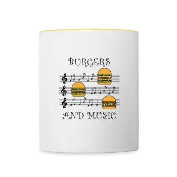 Hamburgers et notes de musique Clef Musician - Mug contrasté - blanc/jaune - Devant