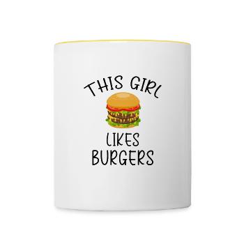 Hamburger Chef Delicious Burger Eating - Contrasting Mug - white/yellow - Front