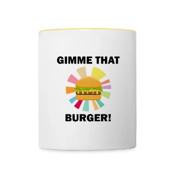 Gimme That Cheeseburger Ironic Burger Eating - Contrasting Mug - white/yellow - Front