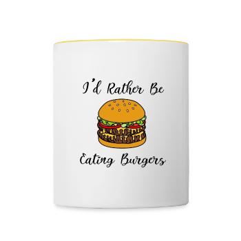 Eating Burger Witziges Zitat Cheeseburger Chef - Tasse zweifarbig - Weiß/Gelb - Vorne
