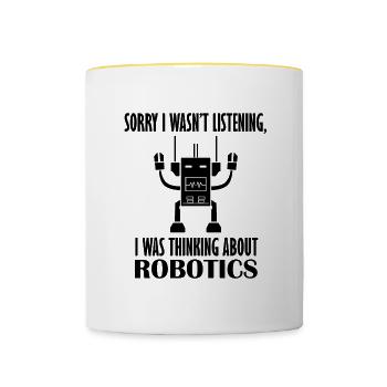 Mechaniker, Roboteringenieur, lustige Roboter - Tasse zweifarbig - Weiß/Gelb - Vorne