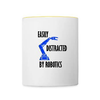 Abgelenkt von Robotics Ironic Robotic Engineer - Tasse zweifarbig - Weiß/Gelb - Vorne