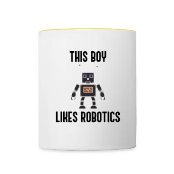 Junge mag Roboter Ironische Robotertechnik - Tasse zweifarbig - Weiß/Gelb - Vorne