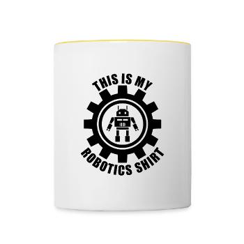 Robots : dicton ironique, ingénieur mécanicien - Mug contrasté - blanc/jaune - Devant