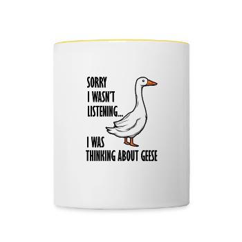 Penser aux oies, à la faune, à la nature - Mug contrasté - blanc/jaune - Devant