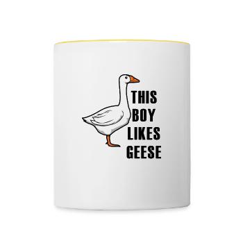 Un garçon aime les oies, la faune, la nature, - Mug contrasté - blanc/jaune - Devant