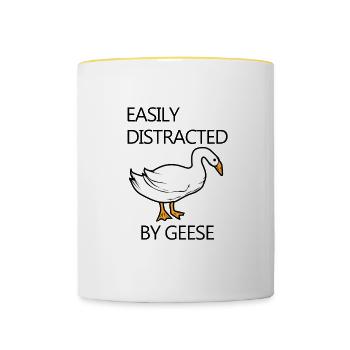 Abgelenkt von Goose Klaviermusiker Gänseschlüssel - Tasse zweifarbig - Weiß/Gelb - Vorne