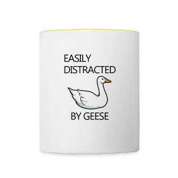 Distracted by Geese Forest Animal Cute Goose - Contrasting Mug - white/yellow - Front