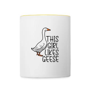 Mädchen mag Gänse Natur Tier Vogel Gans - Tasse zweifarbig - Weiß/Gelb - Vorne
