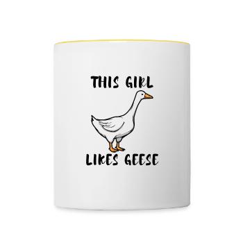 Une fille aime les oies, mignon animal sauvage, - Mug contrasté - blanc/jaune - Devant