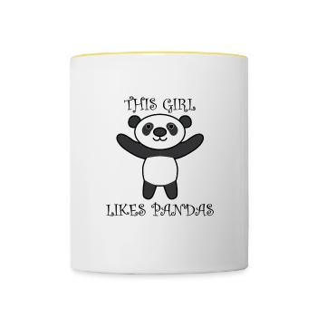 Une fille aime les pandas, les ours, - Mug contrasté - blanc/jaune - Devant