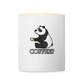 Pandas et Coffee Lazy Monday Work, dicton ironique - Mug contrasté - blanc/jaune - Devant