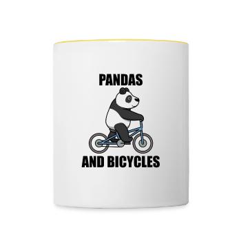 Bicycle and Panda Bears Wildlife Eucalyptus - Contrasting Mug - white/yellow - Front