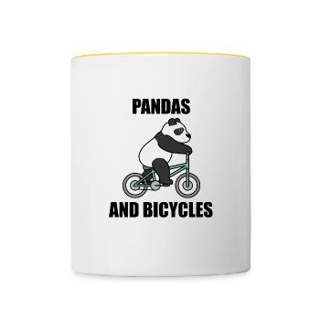 Panda et vélo, amateur de cyclisme, mignon animal - Mug contrasté - blanc/jaune - Devant