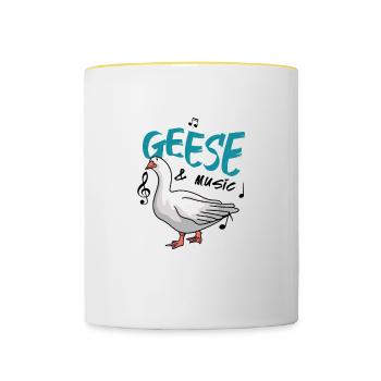 Geese and Music Notes Musician Cute Goose - Contrasting Mug - white/yellow - Front