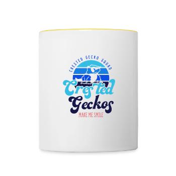 Les geckos huppés me font sourire aux lézards - Mug contrasté - blanc/jaune - Devant