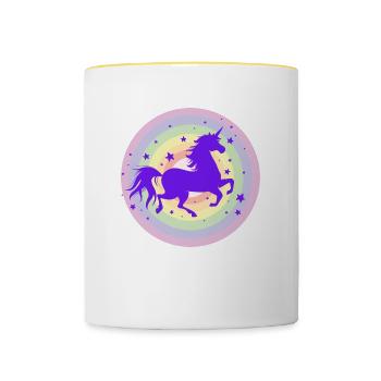 Laufende Einhorn Silhouette - Tasse zweifarbig - Weiß/Gelb - Vorne