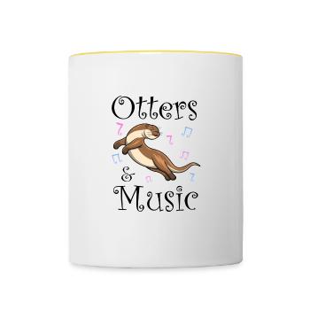 Otters Musicien Notes de musique Dancing Sea Otter - Mug contrasté - blanc/jaune - Devant