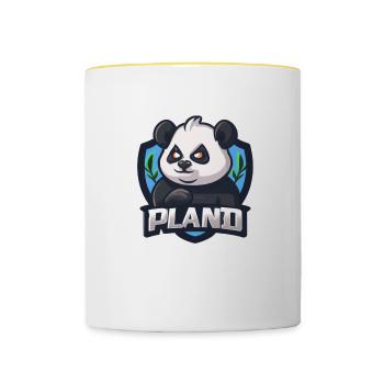 PLAND, der dunkle 🐼 Panda - Tasse zweifarbig - Weiß/Gelb - Vorne
