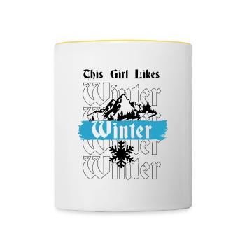 Girl Likes Cozy Winter Season Nature Landscape - Contrasting Mug - white/yellow - Front