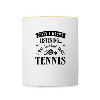 Denken Sie an Tennisspieler, Ballsport, - Tasse zweifarbig - Weiß/Gelb - Vorne
