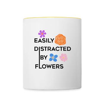 Von Blumen abgelenkt Lustiger Florist, - Tasse zweifarbig - Weiß/Gelb - Vorne