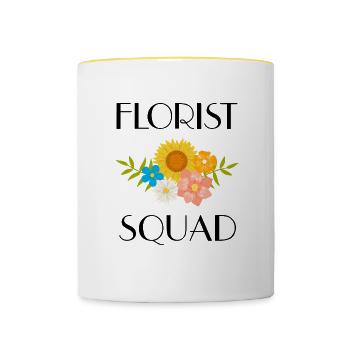 Fleuriste, dicton ironique, amateur de fleurs, - Mug contrasté - blanc/jaune - Devant