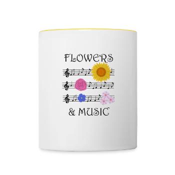Blumen, Musiknoten, Musiker, Schlüssel, Florist, - Tasse zweifarbig - Weiß/Gelb - Vorne