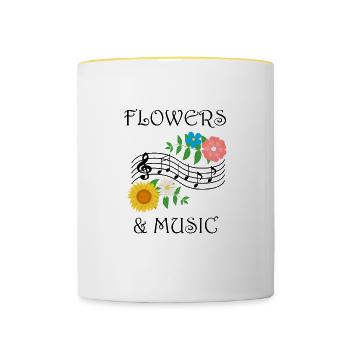 Blumen, Musiknoten, ironisch, Musiker, Florist, - Tasse zweifarbig - Weiß/Gelb - Vorne