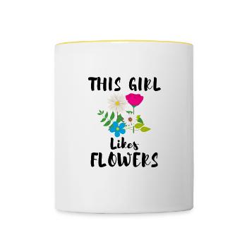 Gärtnern und Blumen Ironisches Sprichwort: Mädchen - Tasse zweifarbig - Weiß/Gelb - Vorne