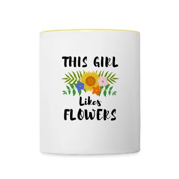 Mädchen mag Blumen Lustiger Blumenhändler, - Tasse zweifarbig - Weiß/Gelb - Vorne