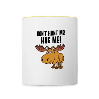Hug Me Cute Wildlife Animal Moose Deer Forest - Contrasting Mug - white/yellow - Front
