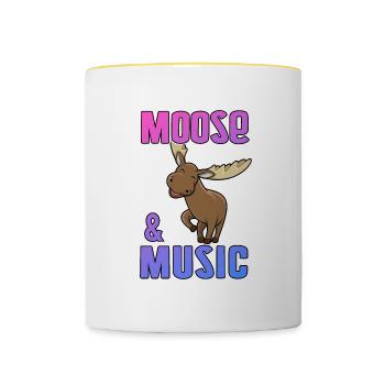 Moose Listening Music Musician Music Notes Clef - Contrasting Mug - white/yellow - Front