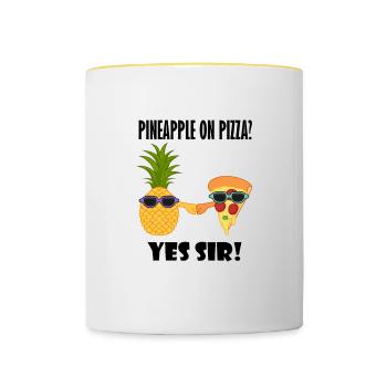 Pizza exotique à l'ananas Buddy, chef de pizza - Mug contrasté - blanc/jaune - Devant
