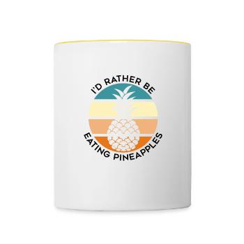 Manger des ananas, des vacances exotiques d'été, - Mug contrasté - blanc/jaune - Devant