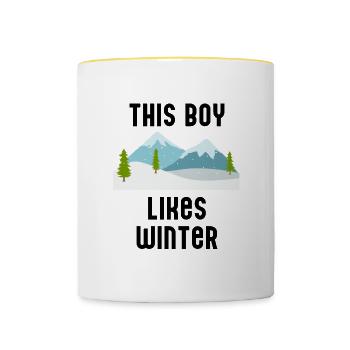 Garçon aime la saison hivernale, les montagnes, la - Mug contrasté - blanc/jaune - Devant