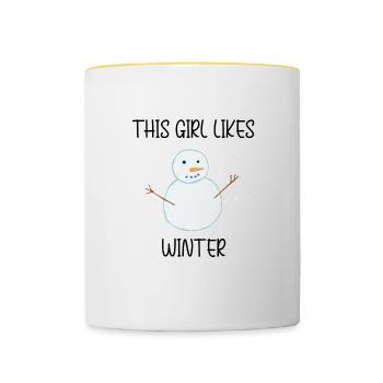 Landscape Mountains Hiking Cozy Winter Season - Contrasting Mug - white/yellow - Front