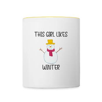 Une fille aime la saison d'hiver confortable, la - Mug contrasté - blanc/jaune - Devant