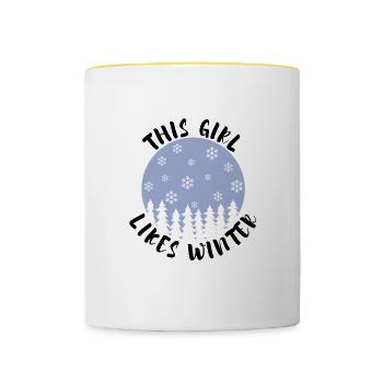 Journées d'hiver agréables, randonnée, nature, - Mug contrasté - blanc/jaune - Devant
