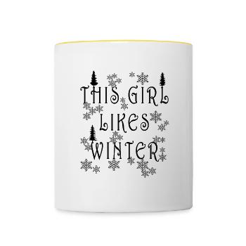 Une fille aime les journées d'hiver agréables, la - Mug contrasté - blanc/jaune - Devant