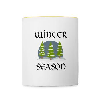 Cozy Winter Season Nature Snowflake Trees - Contrasting Mug - white/yellow - Front