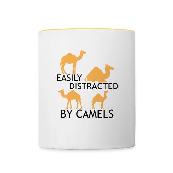 Distrait par les chameaux, la faune, la nature, - Mug contrasté - blanc/jaune - Devant