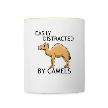 Distracted by Cute Camels Wilderness Nature - Contrasting Mug - white/yellow - Front
