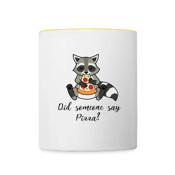Pizza et ratons laveurs, citation ironique, - Mug contrasté - blanc/jaune - Devant