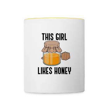 Girl Loves Eating Honey Nature Bee Wildlife - Contrasting Mug - white/yellow - Front